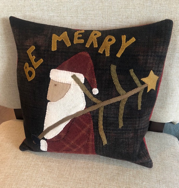 Be Merry Primitive  Santa Pillow